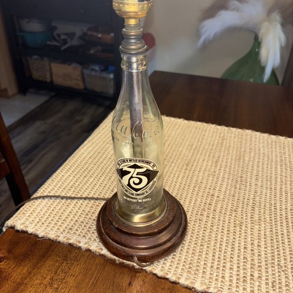 Vtg Coca-Cola 75th Anniversary Morgantown Commemorative  Bottle Lamp Wood Base - Picture 5 of 11